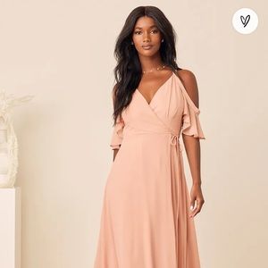 LuLu’s Easy Listening Blush Cold-Shoulder Wrap Maxi Dress